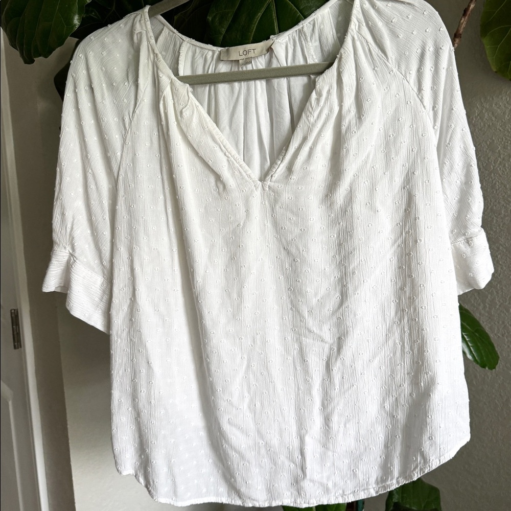 LOFT White Textured Short Sleeve Top